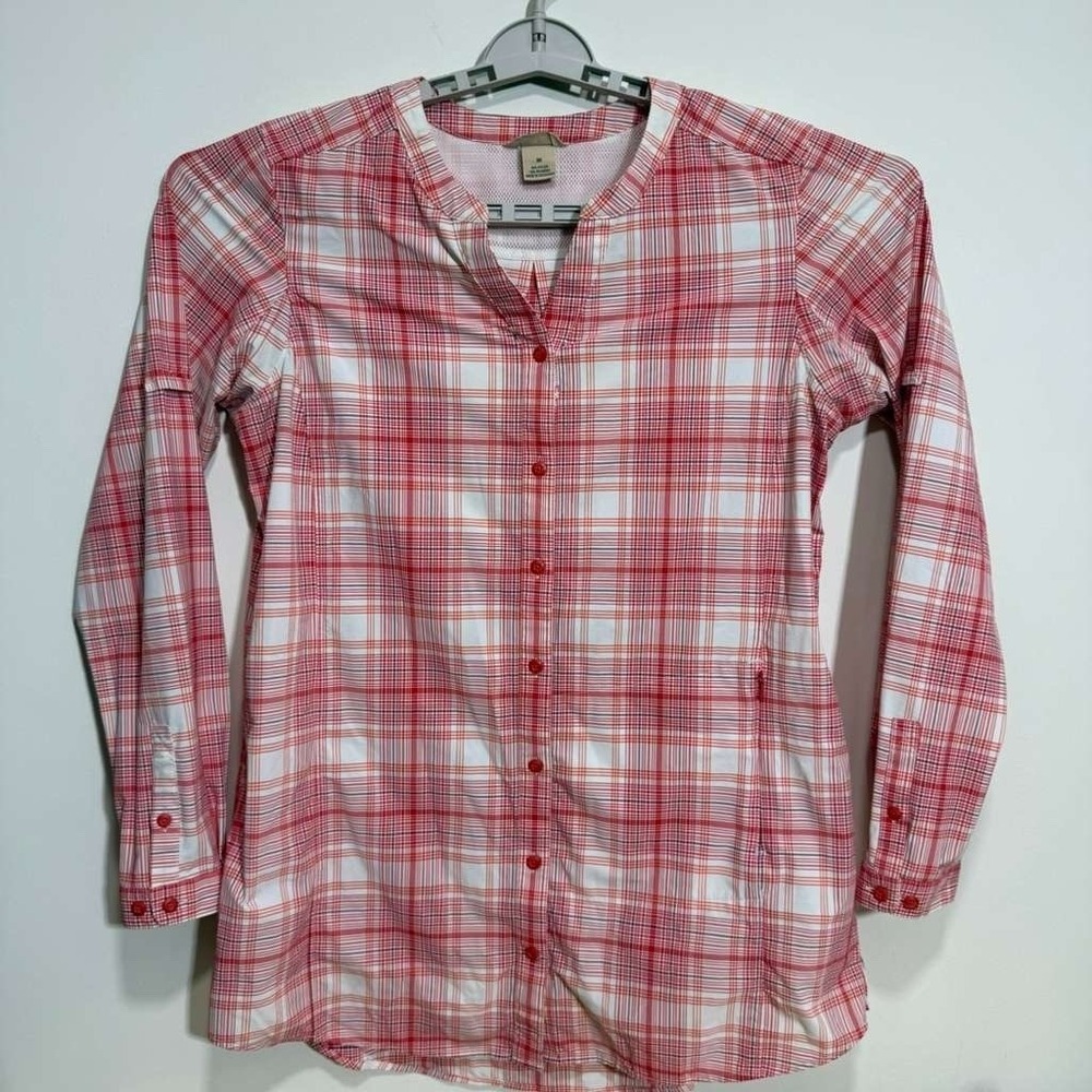 Duluth Trading Co Womens Armachillo Pink Plaid Hiking Tunic Stretch Outdoor Sz M